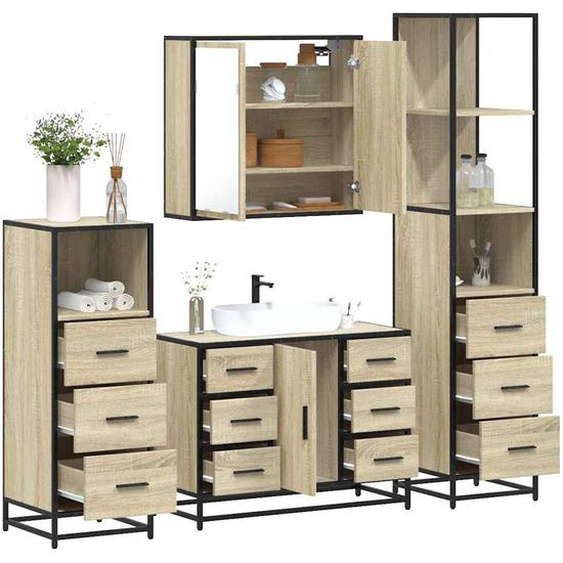 Ensemble de meubles de salle de bain 4 pcs chêne sonoma