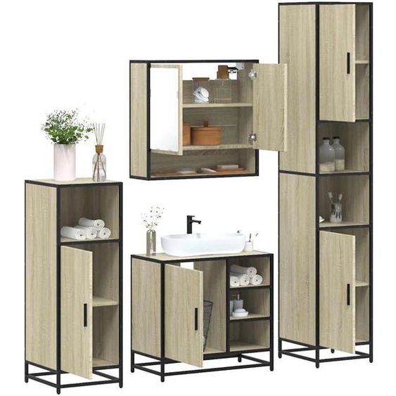 Ensemble de meubles de salle de bain 4 pcs chêne sonoma