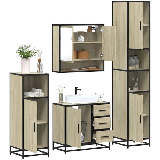 Ensemble de meubles de salle de bain 4 pcs chêne sonoma