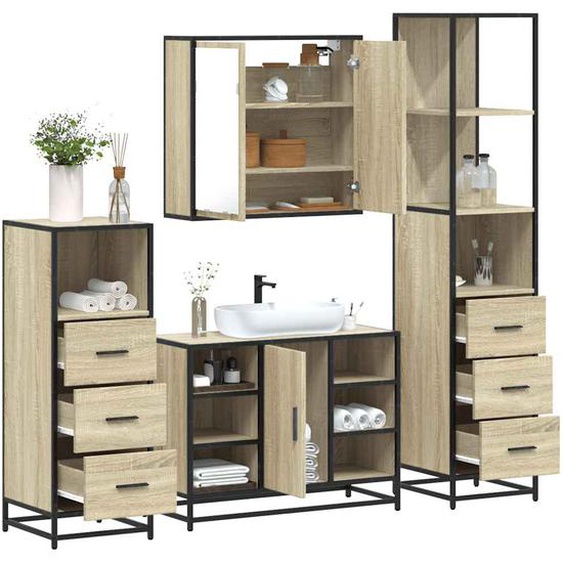 Ensemble de meubles de salle de bain 4 pcs chêne sonoma