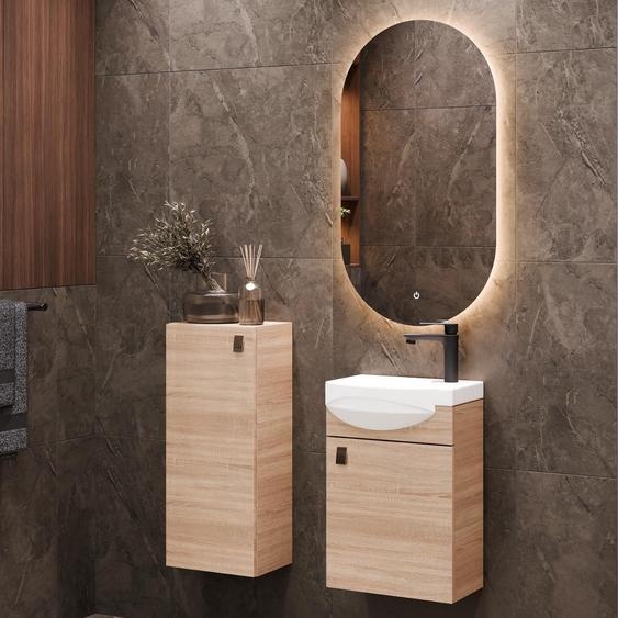 Ensemble de meubles de salle de bain - Meuble de salle de bain - Meuble vasque - Armoire basse - Armoire à miroir - Format compact : 40x60x29 cm