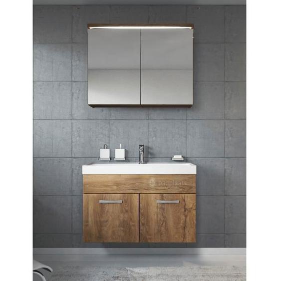 Ensemble de meubles de salle de bain - PASO - Paso 02 - Bois marron - 80x40 cm - Portes et tiroirs