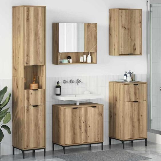 Ensemble de meubles de salle de bains design avec porte Chêne Artisan Panneau de particules, métal 2025NEU1732959