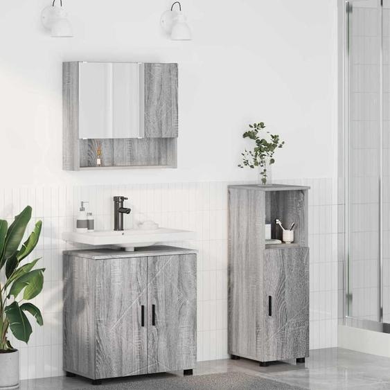 Ensemble de meubles de salle de bains sobre avec porte 3 pcs Gris Sonoma 61 x 35 x 64 cm - Armoires de toilette FR3027869 3parcel