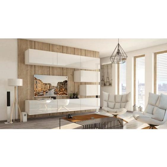 Ensemble de meubles de salon - PRICE FACTORY - CEPTO XVI - 8 meubles modulables - Blanc mat et brillant - 249 cm