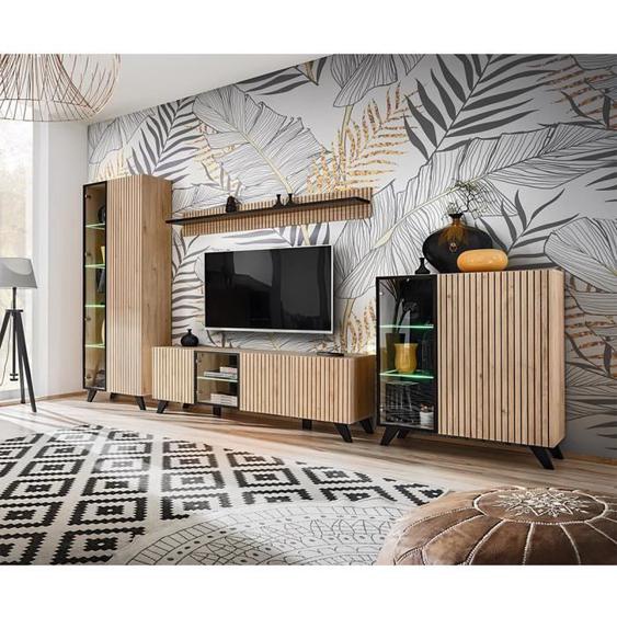 Ensemble de meubles de salon - PRICE FACTORY - Collection NIELSEN - Chêne et noir - Design contemporain