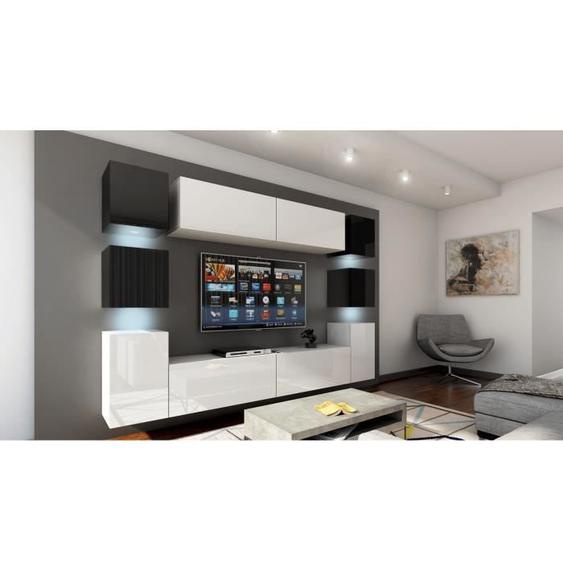 Ensemble de meubles de salon suspendus - CEPTO - XIV - 256cm - 10 portes - leds