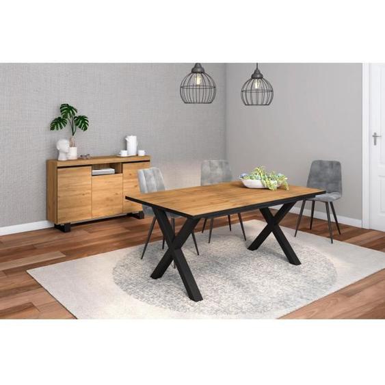 Ensemble de meubles de salon, Table 170 Front Noir pieds X 8 convives, Crédence / Buffet 140 Tall, Chêne et Noir, RF1306