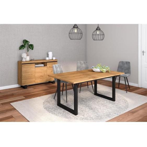 Ensemble de meubles de salon, Table 170 pieds U 8 convives, Crédence / Buffet 140 Tall, Chêne et Noir, RF1251