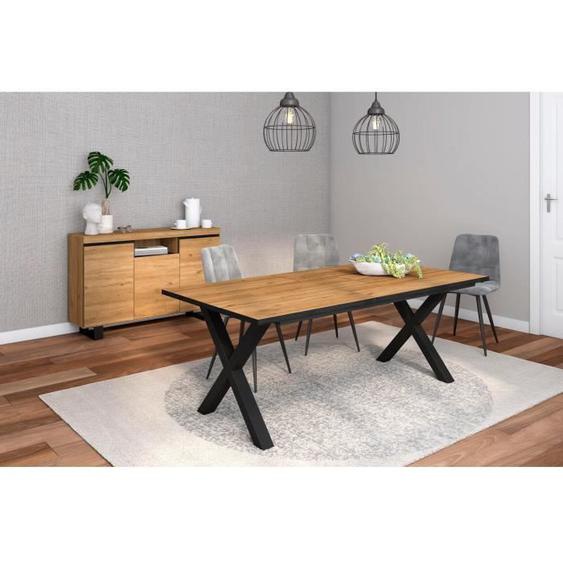 Ensemble de meubles de salon, Table 200 Front Noir pieds X 10 convives, Crédence / Buffet 140 Tall, Chêne et Noir, RF1242
