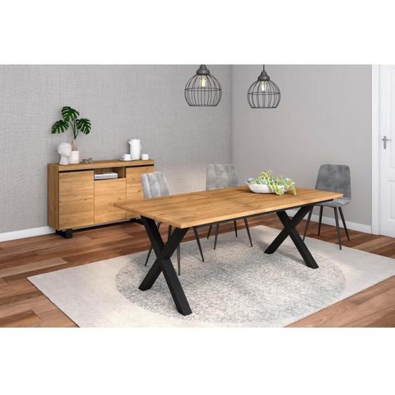 Ensemble de meubles de salon, Table 200 pieds X 10 convives, Crédence / Buffet 140 Tall, Chêne et Noir, RF1296