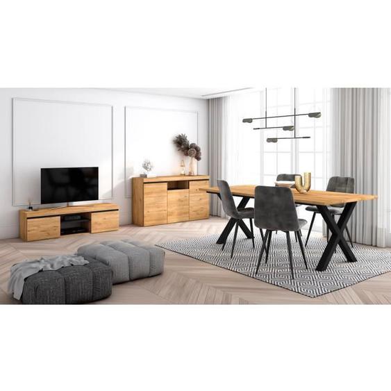 Ensemble de meubles de salon, Table 200 pieds X 10 convives, Meuble TV 140, Crédence / Buffet 140, Chêne et Noir, RF1288