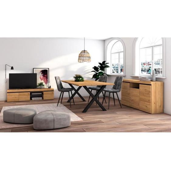 Ensemble de meubles de salon, Table 200 pieds X 10 convives, Meuble TV 160, Crédence / Buffet 140, Chêne et Noir, RF1273