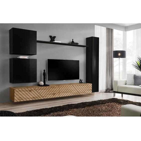 Ensemble de meubles muraux - Deconation - Switch VIII - 6 pièces - Noir laqué - Design contemporain