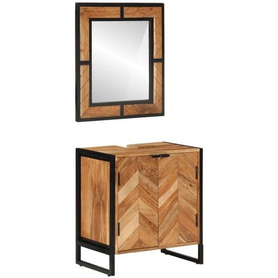 Ensemble de meubles salle de bain 2 pcs fer et bois dacacia