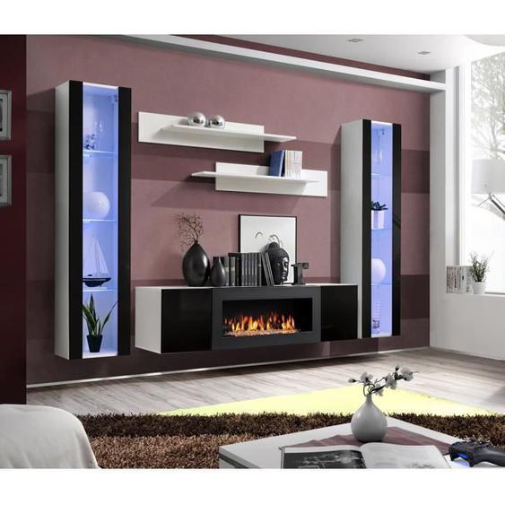 Ensemble de meubles suspendus avec cheminée décorative collection FLY M2. Coloris blanc. et noir 40 Noir