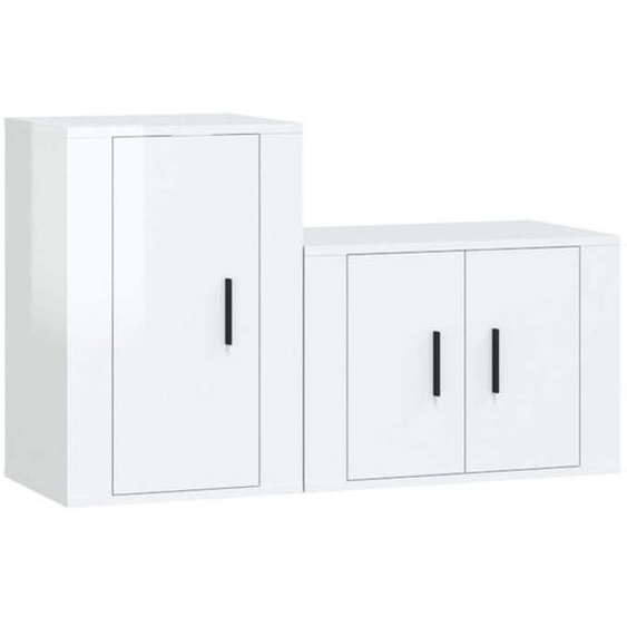 Ensemble de meubles TV 2 pcs - blanc brillant - Bois dingénierie LL197349