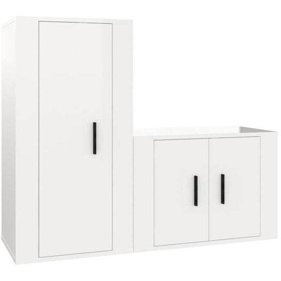 Ensemble de meubles TV 2 pcs - blanc brillant - Bois dingénierie LL197407