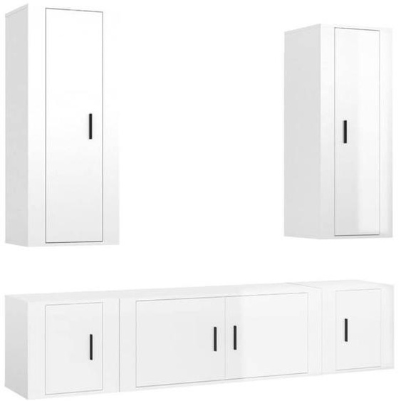 Ensemble de meubles TV 5 pcs - Blanc brillant - Bois dingénierie LL197352
