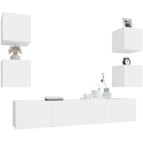Ensemble de meubles TV 6 pcs Blanc Bois dingénierie  Mothinessto LY15612
