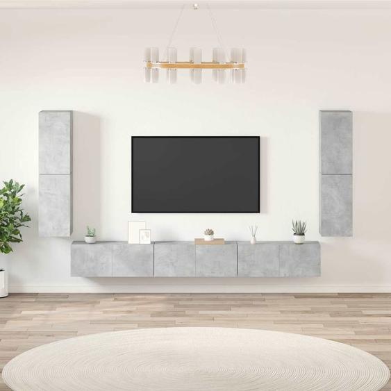 Ensemble de meubles TV 7 pcs Gris béton Bois dingénierie