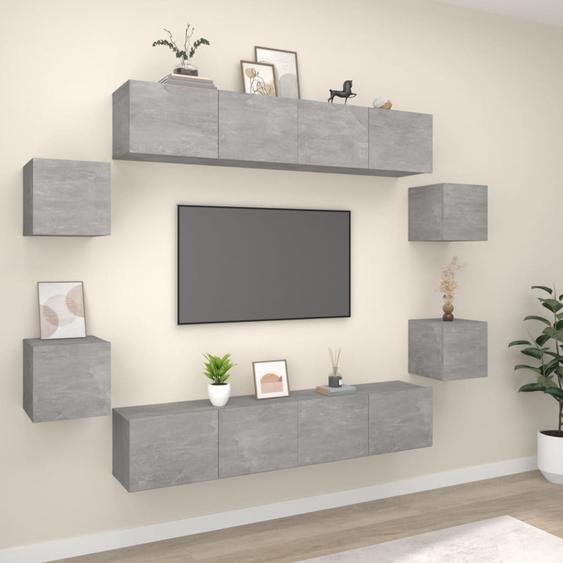 Ensemble de meubles TV 8 pcs Gris béton Bois dingénierie
