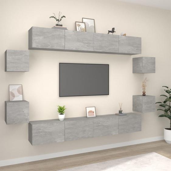 Ensemble de meubles TV 8 pcs Gris béton Bois dingénierie