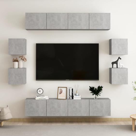 Ensemble de meubles TV 8 pcs Gris béton Bois dingénierie