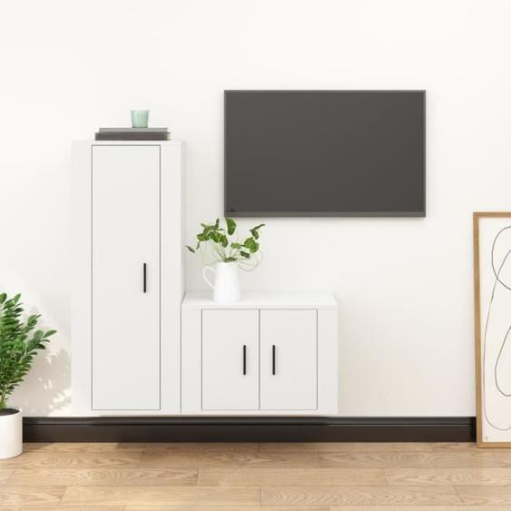 Ensemble de meubles TV - MOTHINESSTO - 2 pcs - Bois dingénierie - Blanc - Classique
