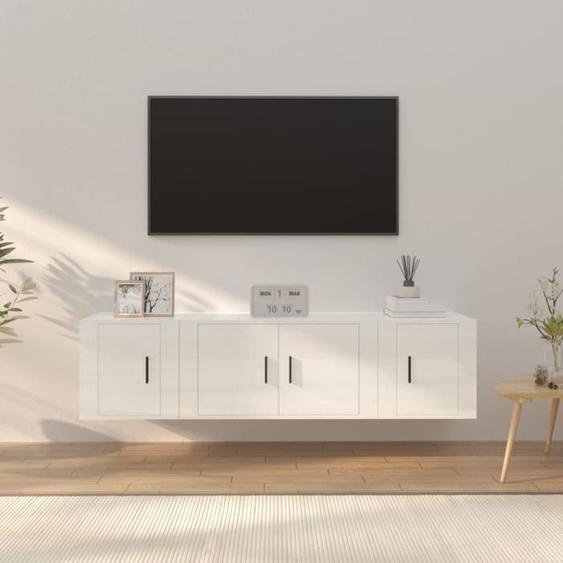 Ensemble de meubles TV - MOTHINESSTO - 3 pcs - Bois dingénierie - Blanc brillant - Design classique
