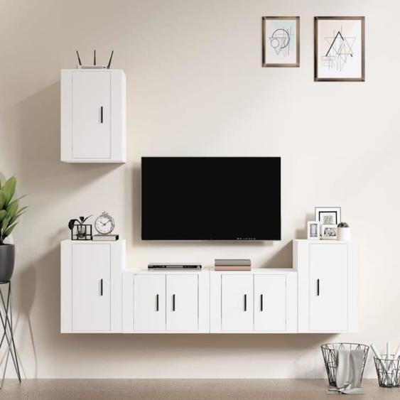 Ensemble de meubles TV - MOTHINESSTO - 5 pcs - Bois dingénierie - Blanc - Design mural