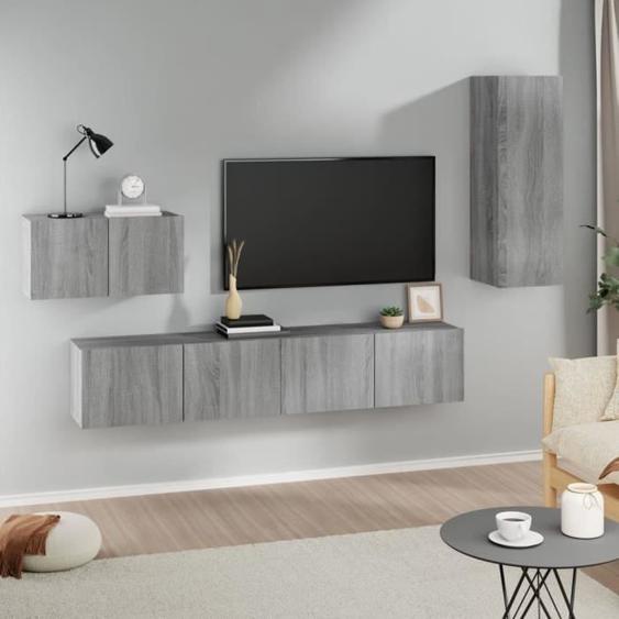 Ensemble de meubles TV - MOTHINESSTO - LY4090 - Bois dingénierie - Sonoma gris - 4 pièces