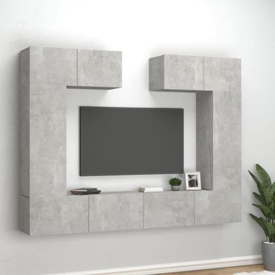 Ensemble de meubles TV - MOTHINESSTO - LY5325 - Gris béton - Bois dingénierie - 6 pièces