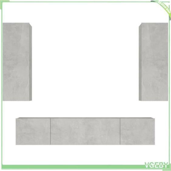 Ensemble de meubles TV - V GEBY - Gris béton - Bois dingénierie - 4 pièces - Design mural