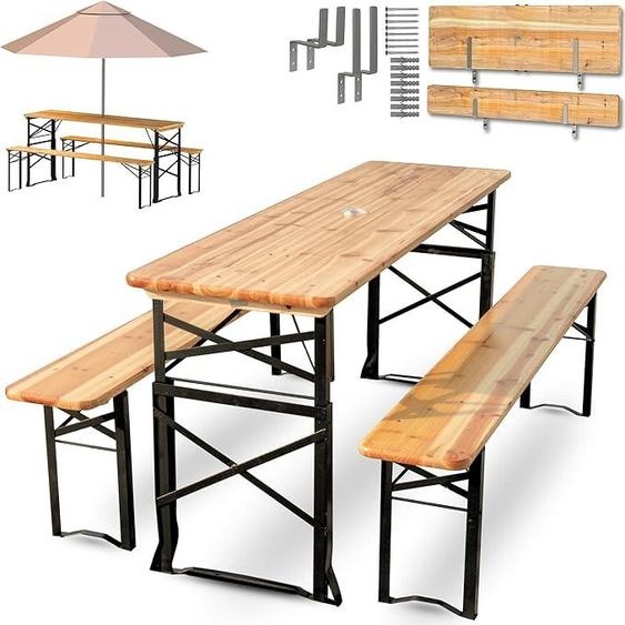 Ensemble de mobilier de bière en bois, 3 pièces, pliable. Table et 2 bancs réglables en hauteur. Ensemble de mobilier pour tente de fête avec support mural, incluant un tire-bouchon et des ancres de sol