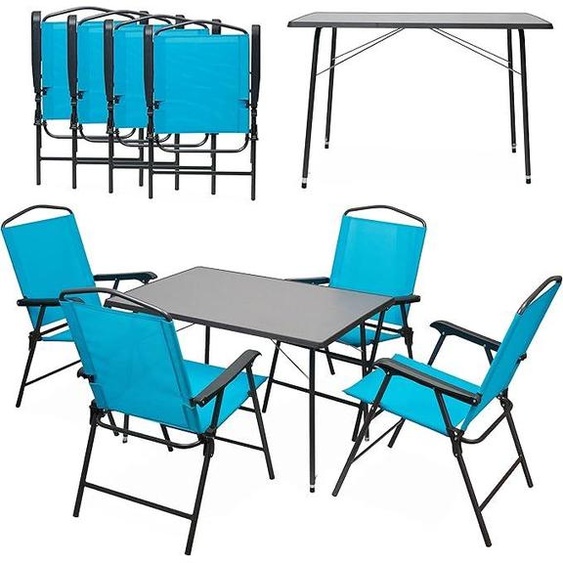 Ensemble de mobilier de camping pour 4 personnes, idéal pour caravane. Garniture de camping composée de 5 éléments : une table de camping réglable en hauteur et 4 chaises pliantes. Table Sevelit, dimensions 100x68x65-80 cm, fabriquée en Allemagne,
