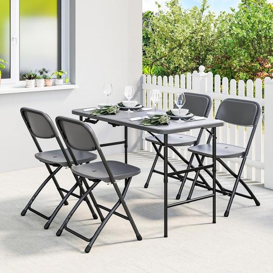 Ensemble de mobilier de jardin composé de 5 pièces : une table pliante à hauteur réglable et 4 chaises pliantes, dimensions 118 x 60 x 55-74 cm, couleur gris foncé