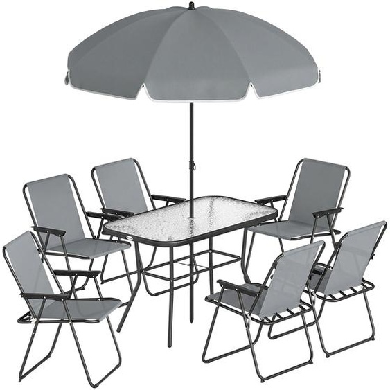 Ensemble de mobilier de jardin comprenant 6 chaises pliantes, une table et un parasol | Couleur : Gris | Dimensions : 119 x 68 x 70 cm