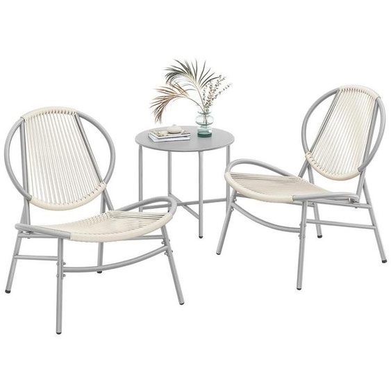 Ensemble de mobilier de jardin en résine tressée PE, comprenant une table et 2 chaises, de couleur gris colombe | 50x50x45 cm