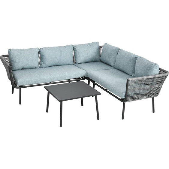 Ensemble de mobilier de jardin en rotin 4 pièces avec coussins, comprenant 2 canapés deux places, un canapé dangle et une table basse