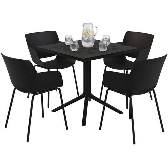 Ensemble de mobilier de jardin Lirra comprenant 4 chaises | Couleur : noir | Dimensions : 196 x 80 x 80 cm