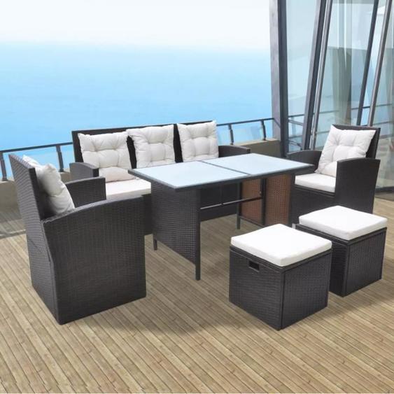 Ensemble de mobilier de jardin - VIDAXL - 6 personnes - Résine tressée - Marron