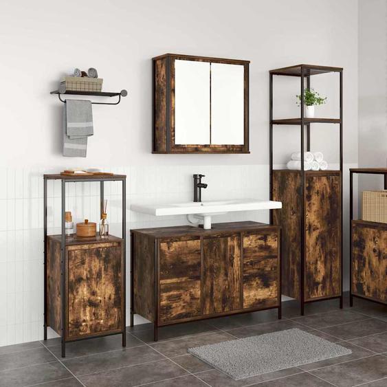 Ensemble de mobilier de salle de bain 3 pcs Chêne fumé et noir