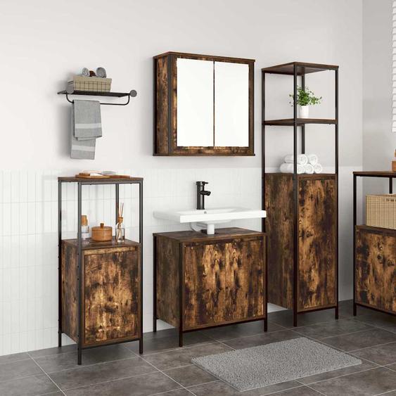 Ensemble de mobilier de salle de bain 3 pcs Chêne fumé et noir
