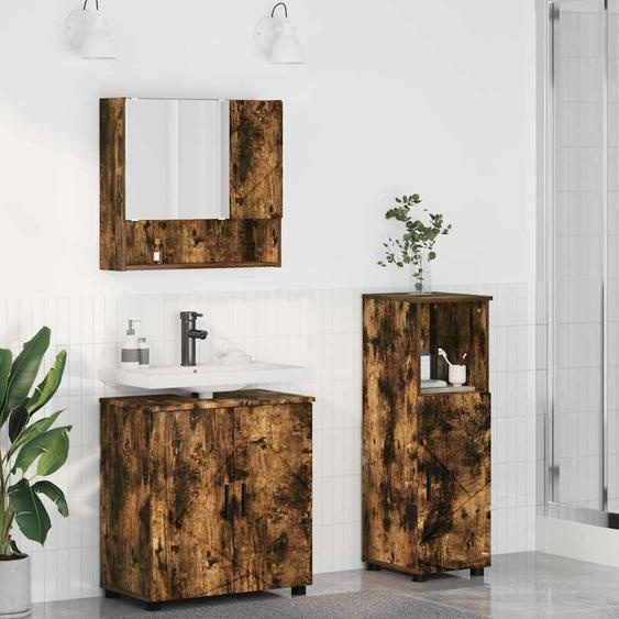Ensemble de mobilier de salle de bain 3 pcs Chêne fumé