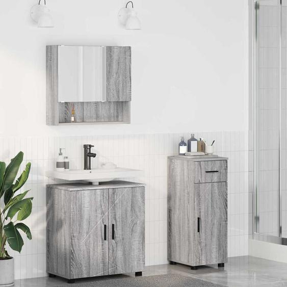 Ensemble de mobilier de salle de bain 3 pcs Sonoma gris