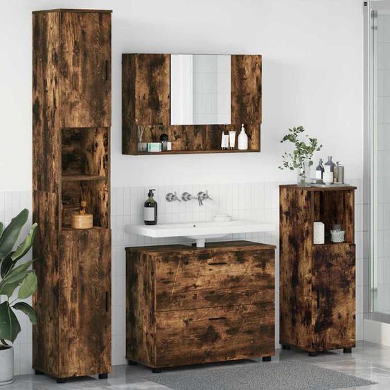Ensemble de mobilier de salle de bain 4 pcs Chêne fumé
