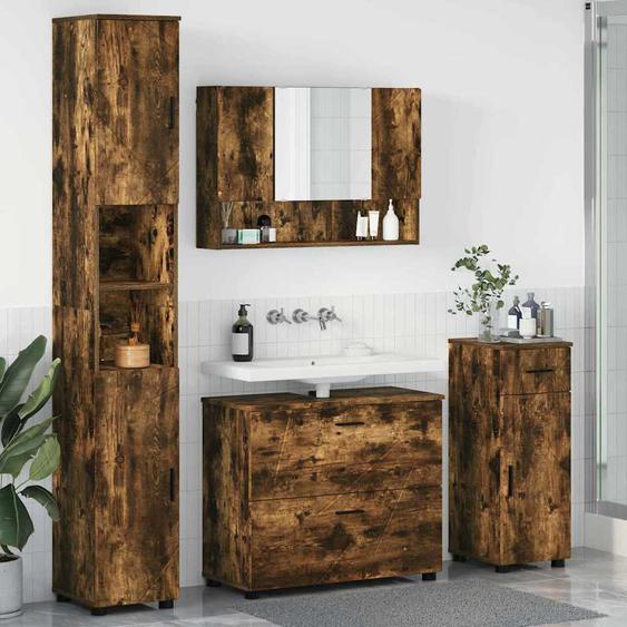 Ensemble de mobilier de salle de bain 4 pcs Chêne fumé