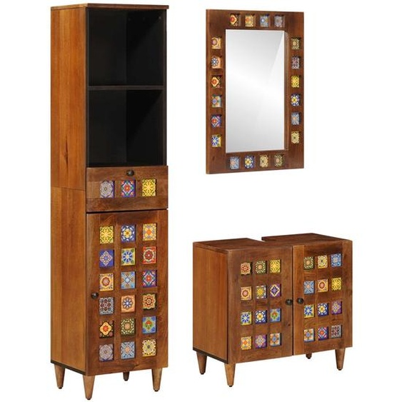 Ensemble de mobilier de salle de bain avec tiroir 3 pcs Noyer