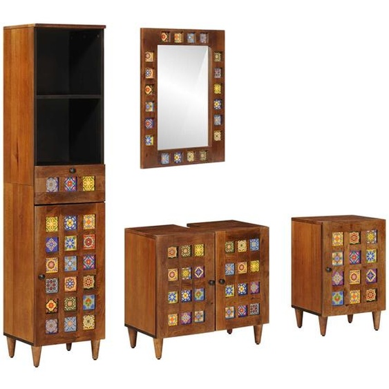 Ensemble de mobilier de salle de bain avec tiroir 4 pcs Noyer
